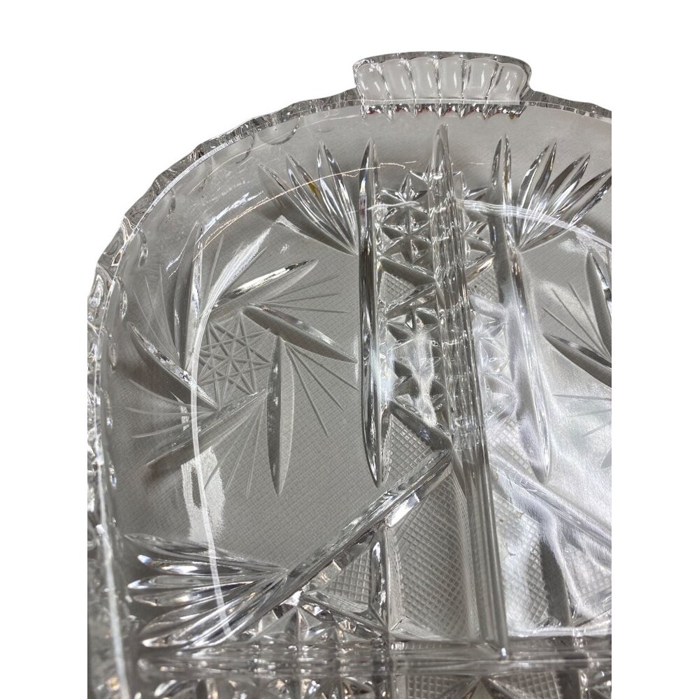 Vintage Clear Glass Triangle Divided Relish Dish Starburst Carrot - Picture 4 of 9